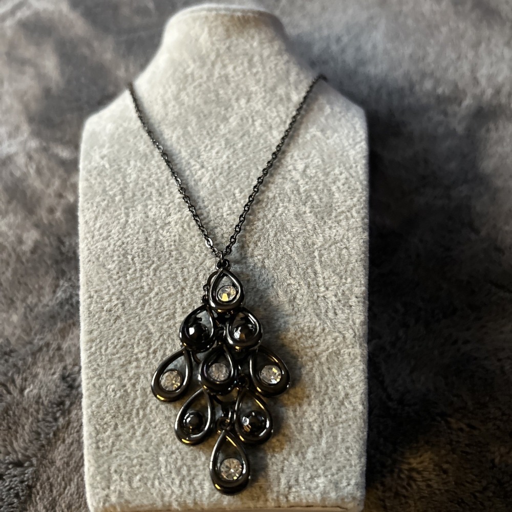 Gun Metal‎ Chandelier Pendant Necklace Dark Crystals Teardrop Cluster